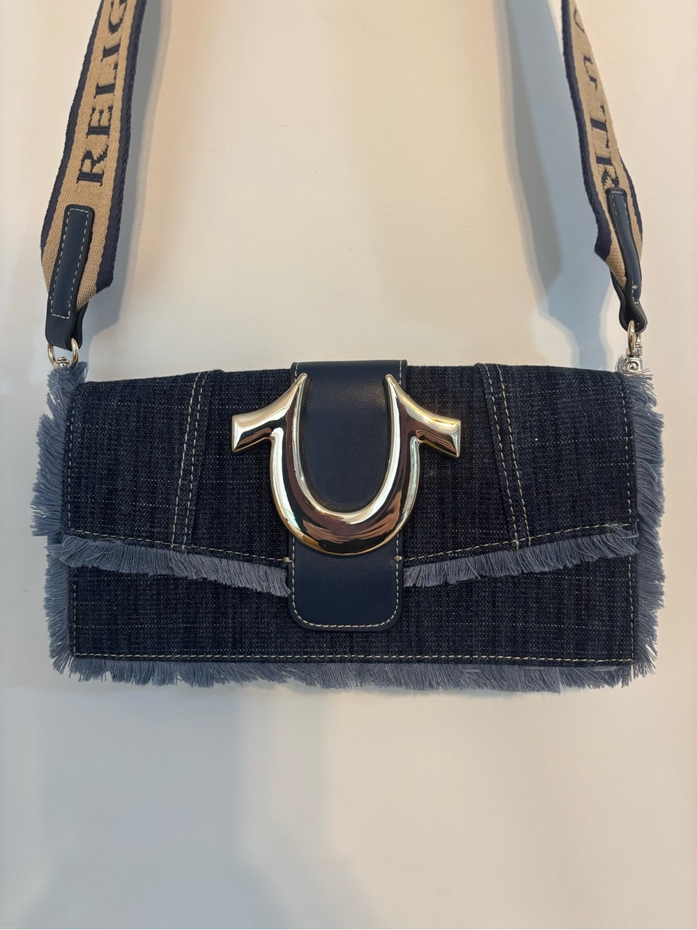 True Religion Denim Crossbody Bag - Dark Blue with Silver Hardware NWOT